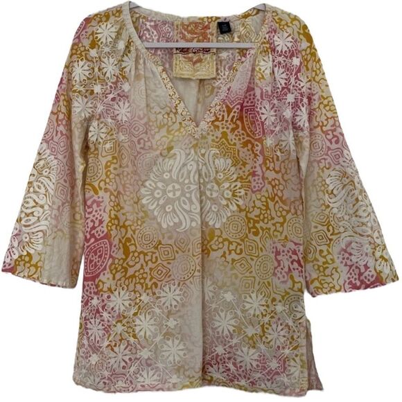 Robert Graham Embroidered Tunic Textured Floral Pink Yellow Ombre Top Size Small - Picture 1 of 11
